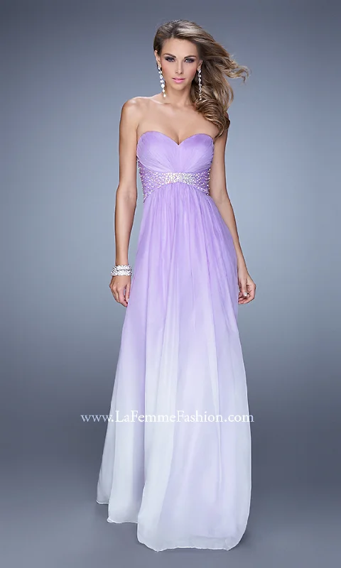 Evening Dress with Silk Bodice and Satin Skirt-La Femme Strapless A-Line Prom Dress with Beads