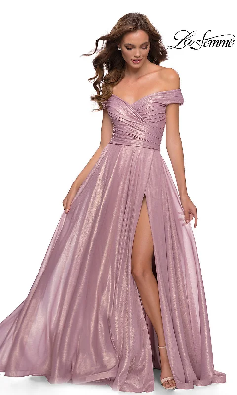 Evening Dress for Royal Celebration-Long Pink Metallic A-Line La Femme Prom Dress