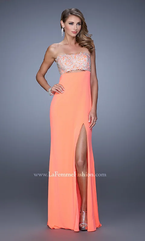 Evening Dress with Silk Bodice and Crystal Trim-Backless Long Strapless Prom Dress by La Femme