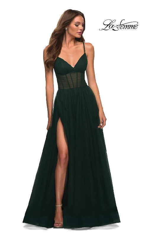 Evening Dress for Formal Cocktail Party-Sheer-Waist Long A-Line Prom Dress by La Femme