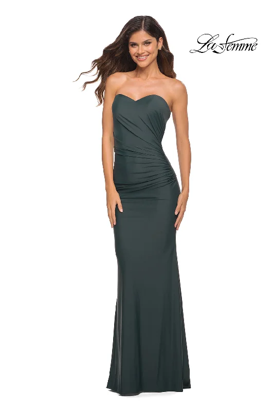 Evening Dress with Silk and Beaded Train-La Femme Strapless Long Sweetheart Prom Dress