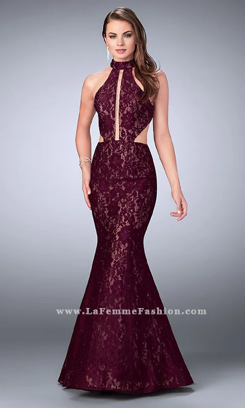 Evening Dress with Silk Bodice and Tulle Skirt-La Femme Long Lace Prom Dress