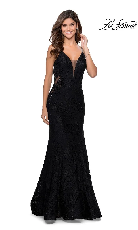 Evening Dress with Satin and Beaded Skirt-La Femme 28355 Formal Prom Dress