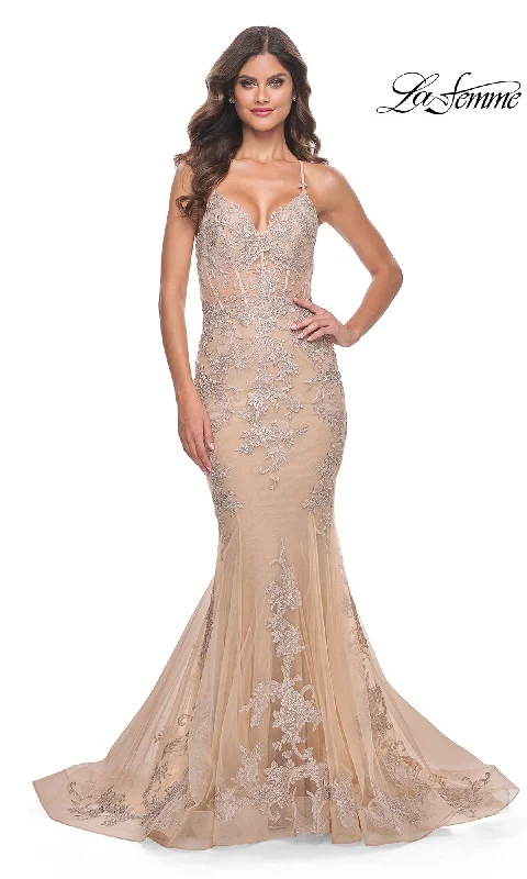 Evening Dress with Satin and Beadwork-La Femme 30716 Formal Prom Dress