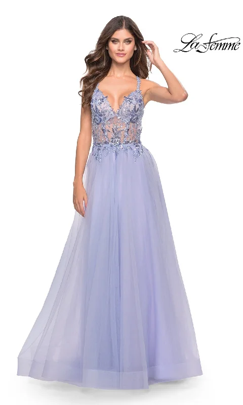 Evening Dress with Glittering Satin Detail-La Femme 31369 Formal Prom Dress