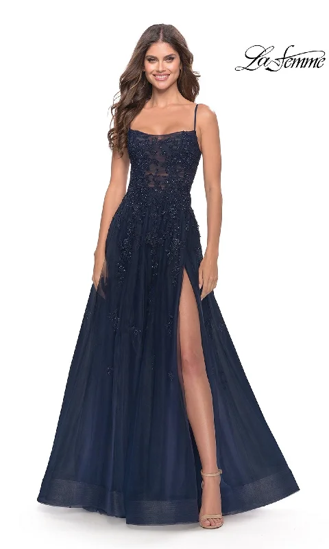 Evening Dress with Lace and Beaded Skirt-La Femme 31381 Formal Prom Dress