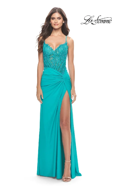 Evening Dress with Satin and Crystal Skirt-La Femme 31447 Formal Prom Dress