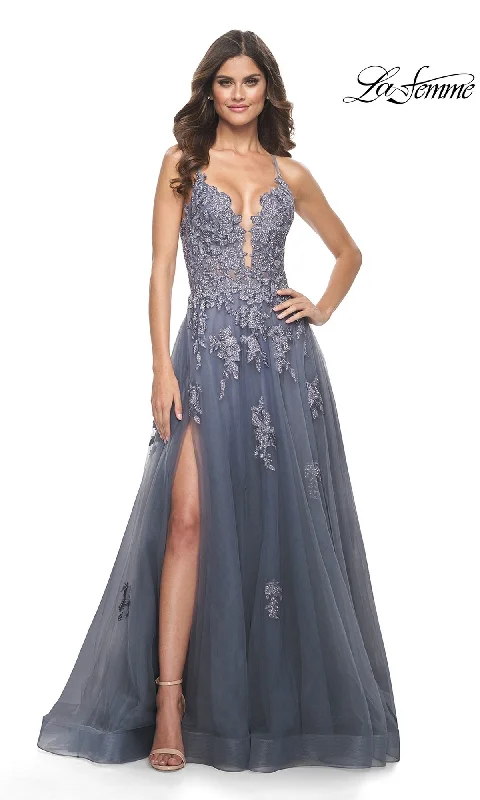 Evening Dress with Silk and Sequin Bodice-La Femme 31472 Formal Prom Dress