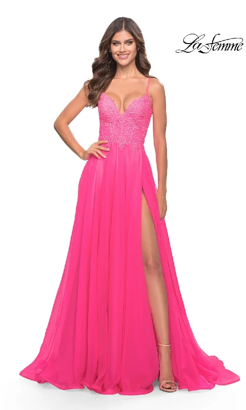 Evening Dress with Feather-Trimmed Hem-La Femme 31506 Formal Prom Dress