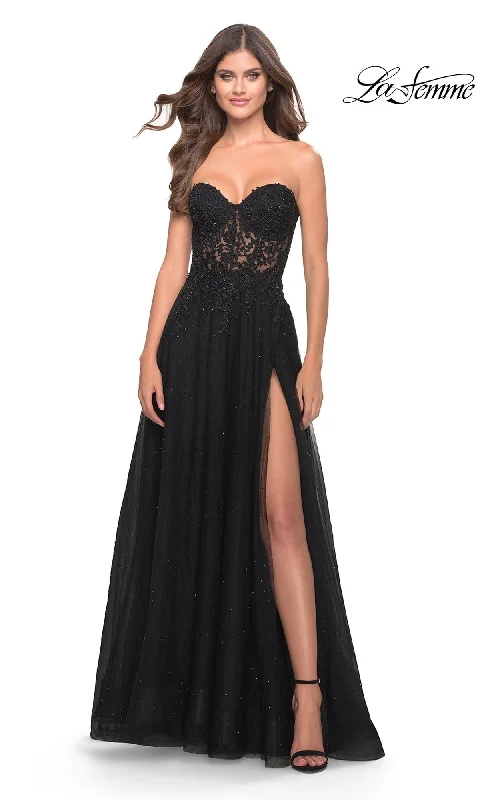 Evening Dress with Lace Bodice and Satin Skirt-La Femme 31525 Formal Prom Dress