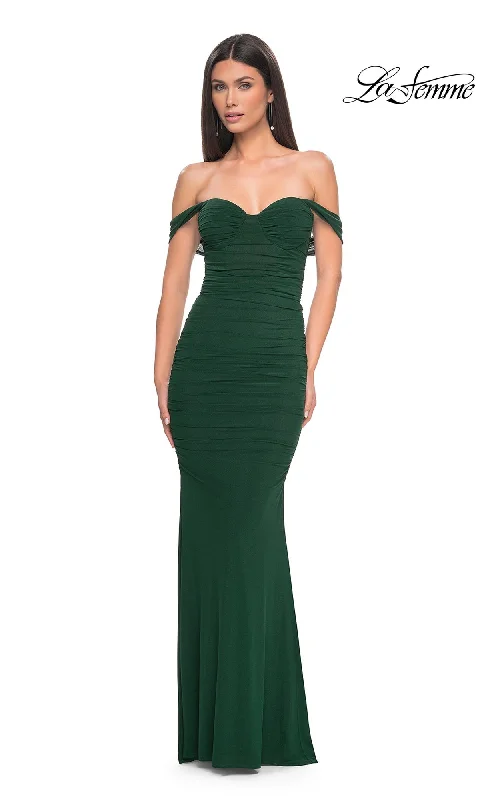 Evening Dress with Layered Satin Skirt-La Femme 31914 Formal Prom Dress