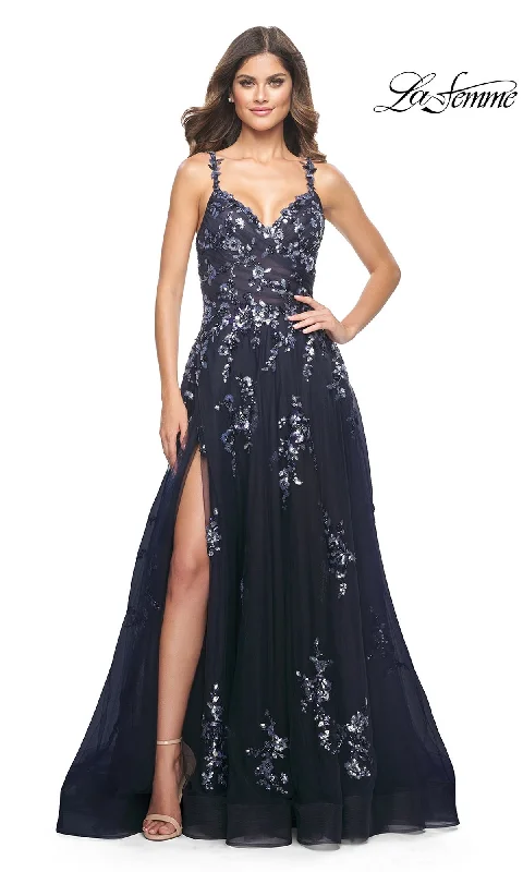 Evening Dress with Crystal and Tulle Detail-La Femme 31936 Formal Prom Dress