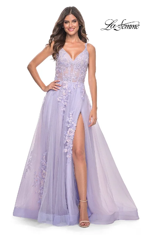 Evening Dress with Beads and Satin Bodice-La Femme 31939 Formal Prom Dress