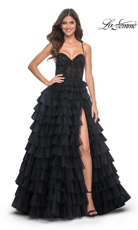 Evening Dress with Chiffon Overlay-La Femme 32002 Formal Prom Dress