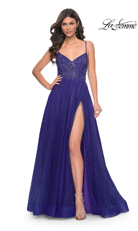 Evening Dress with Beaded Satin Skirt-La Femme 32020 Formal Prom Dress