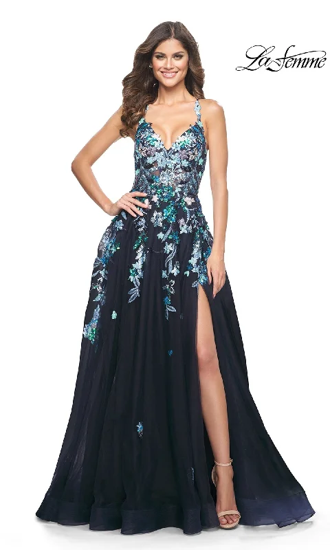 Evening Dress with Silk Bodice and Feather-La Femme 32023 Formal Prom Dress