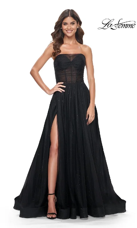 Evening Dress with Lace and Satin Layers-La Femme 32029 Formal Prom Dress