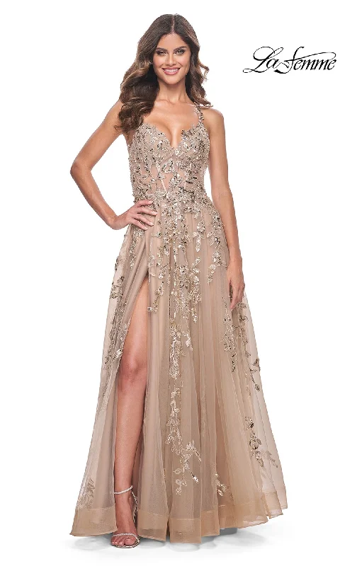 Evening Dress with Beaded Bodice and Silk Skirt-La Femme 32052 Formal Prom Dress