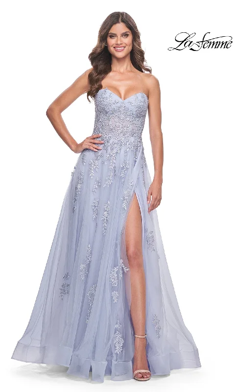 Evening Dress with Lace and Chiffon Bodice-La Femme 32084 Formal Prom Dress