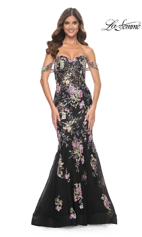 Evening Dress with Silk and Crystal Bodice-La Femme 32087 Formal Prom Dress