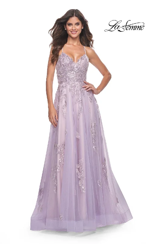 Evening Dress with Beads and Satin Skirt-La Femme 32090 Formal Prom Dress