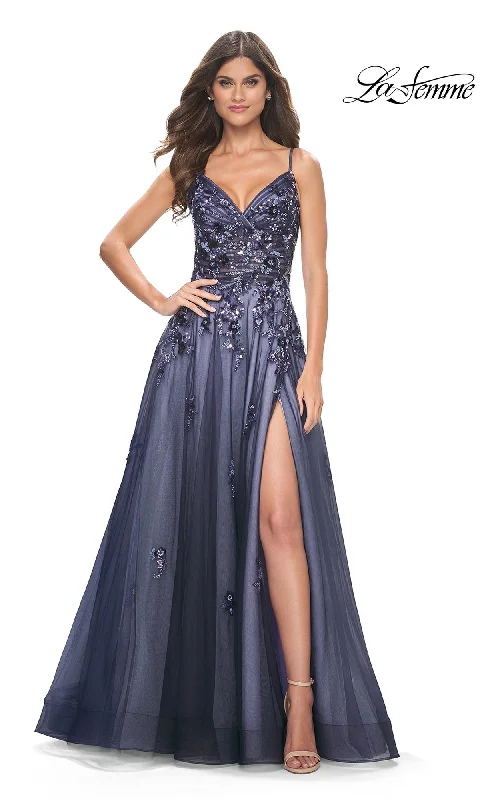 Evening Dress with Satin Skirt and Tulle Bodice-La Femme 32185 Formal Prom Dress