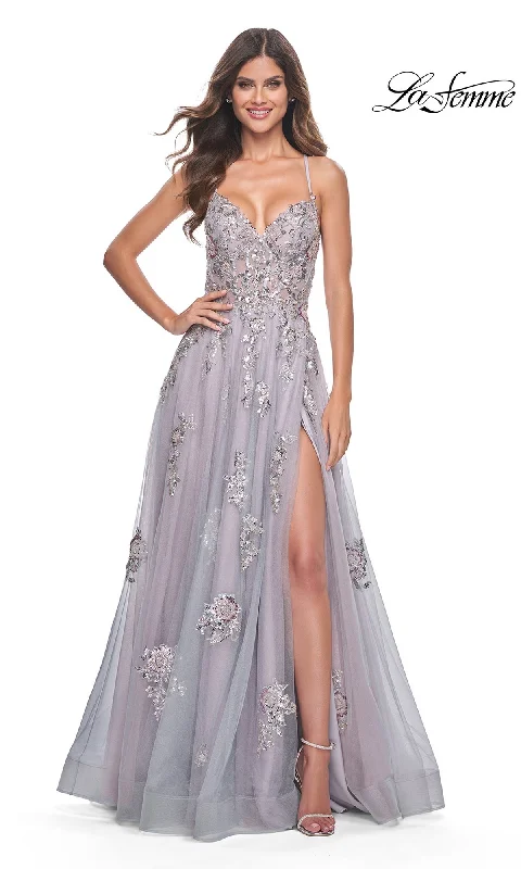 Evening Dress with Tulle Bodice-La Femme 32200 Formal Prom Dress