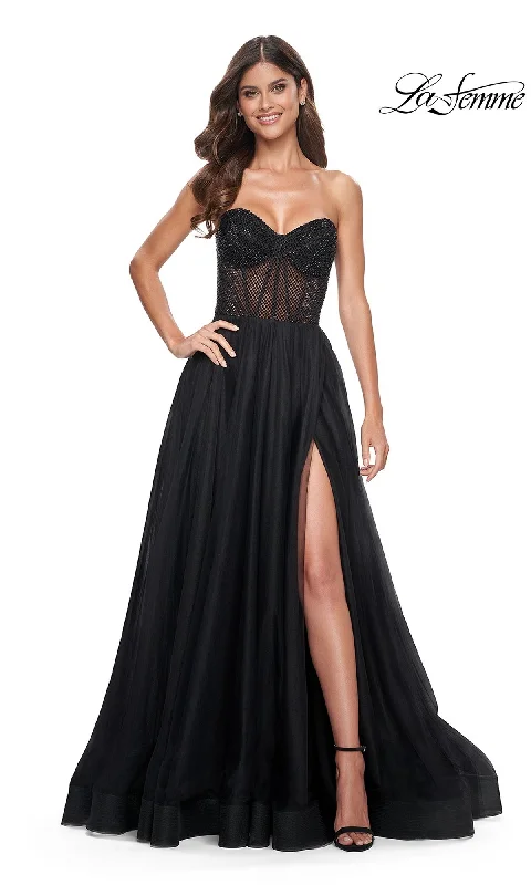 Evening Dress with Beaded Bodice and Crystal Layers-La Femme 32216 Formal Prom Dress