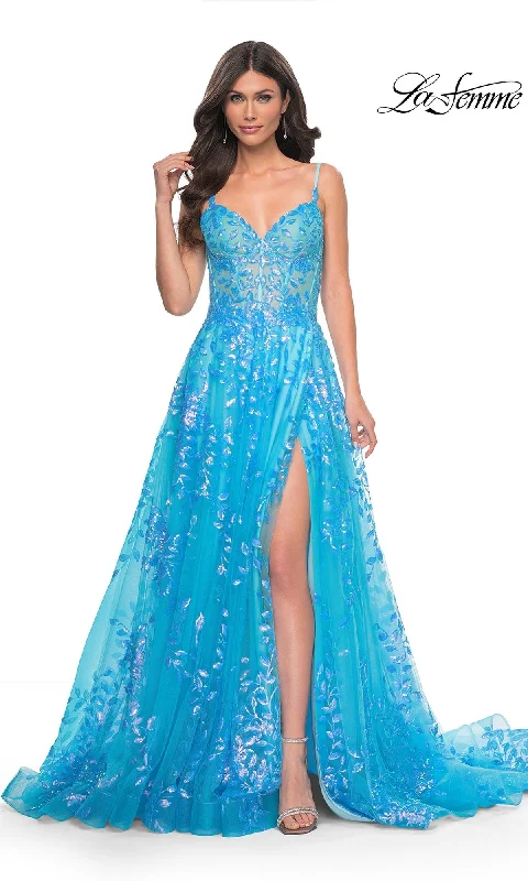 Evening Dress with Crystal and Satin Detail-La Femme 32223 Formal Prom Dress