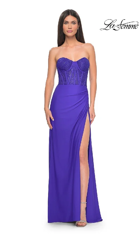 Evening Dress with Satin Skirt and Silk Bodice-La Femme 32234 Formal Prom Dress