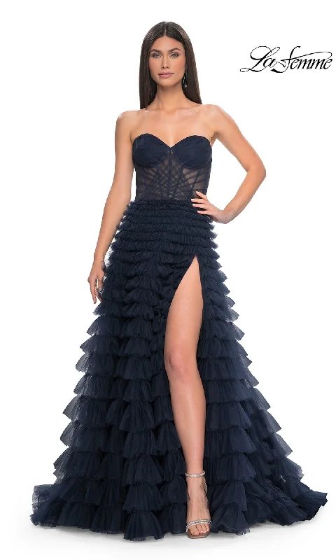 Evening Dress with Sheer Lace Sleeves-La Femme 32283 Formal Prom Dress