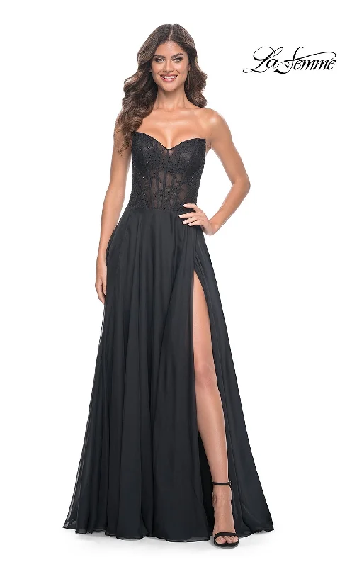 Evening Dress with Crystal Beads and Satin Skirt-La Femme 32311 Formal Prom Dress