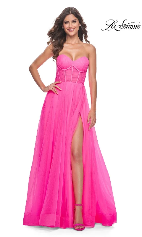 Evening Dress with Satin Skirt and Crystal Bodice-La Femme 32341 Formal Prom Dress