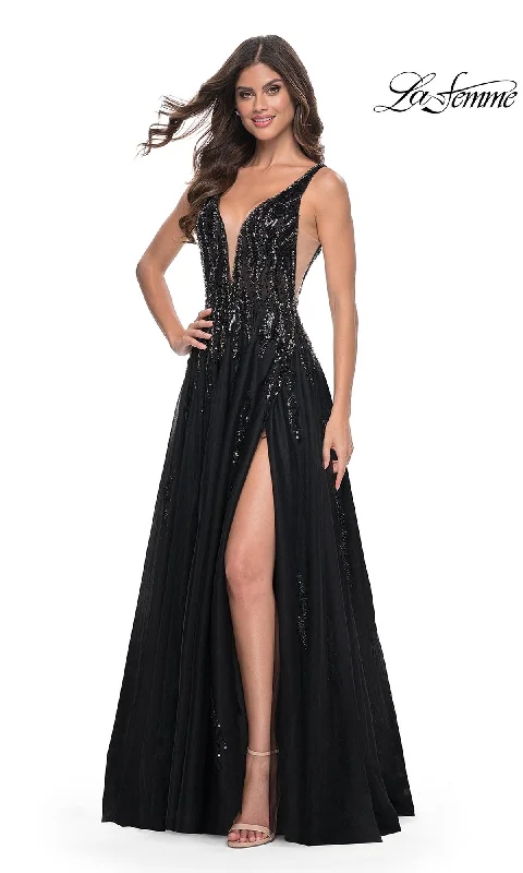 Evening Dress with Beaded Bodice and Crystal Skirt-La Femme 32345 Formal Prom Dress