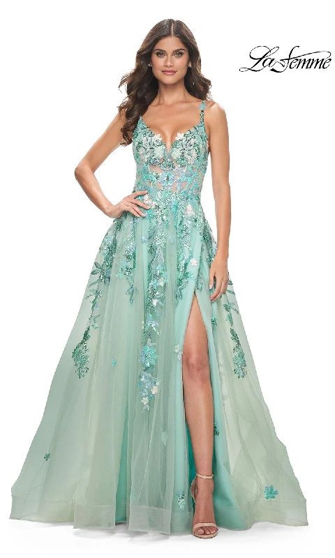 Evening Dress with Satin Bodice and Silk Skirt-La Femme 32347 Formal Prom Dress