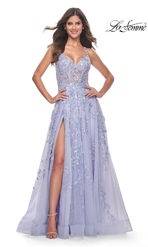 Evening Dress with Beads and Silk Detail-La Femme 32349 Formal Prom Dress