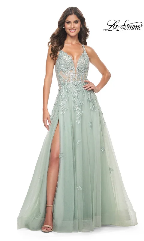 Evening Dress with Silk Bodice and Beadwork-La Femme 32438 Formal Prom Dress