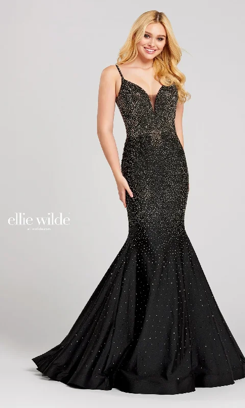 Evening Dress with Satin Bodice and Crystal Bodice-Mermaid Ellie Wilde Heat Stone Prom Dress EW120012