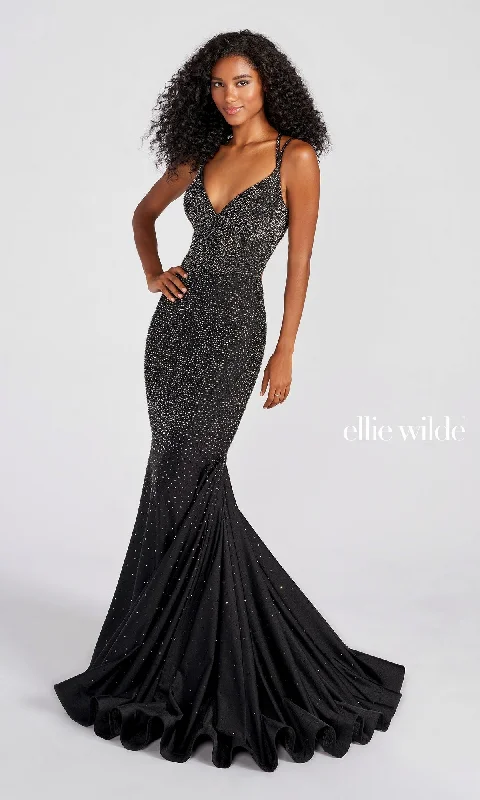 Evening Dress with Lace and Crystal Bodice-Shimmering Embellished Ellie Wilde Prom Dress EW122001