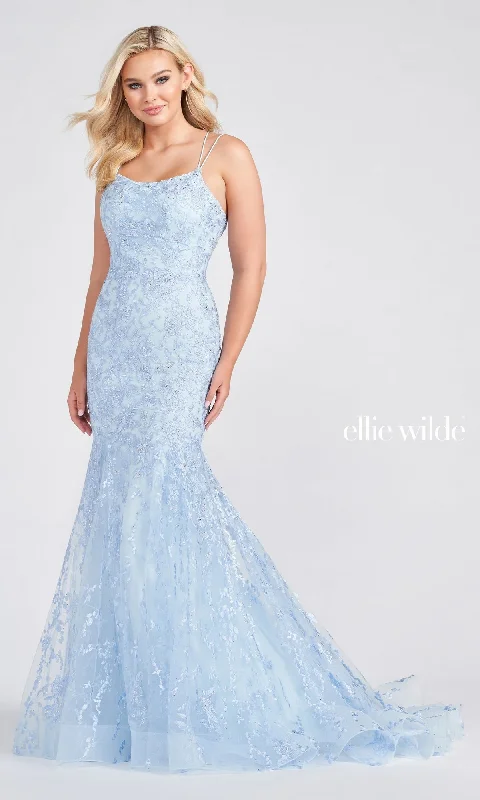 Evening Dress with Satin Bodice and Crystal Trim-Lace Up Back Mermaid Prom Dress In Lace EW122032