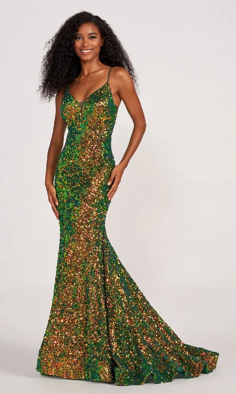 Evening Dress with Crystal Bodice and Silk Skirt-Mermaid Sequin Prom Dress By Ellie Wilde EW34016