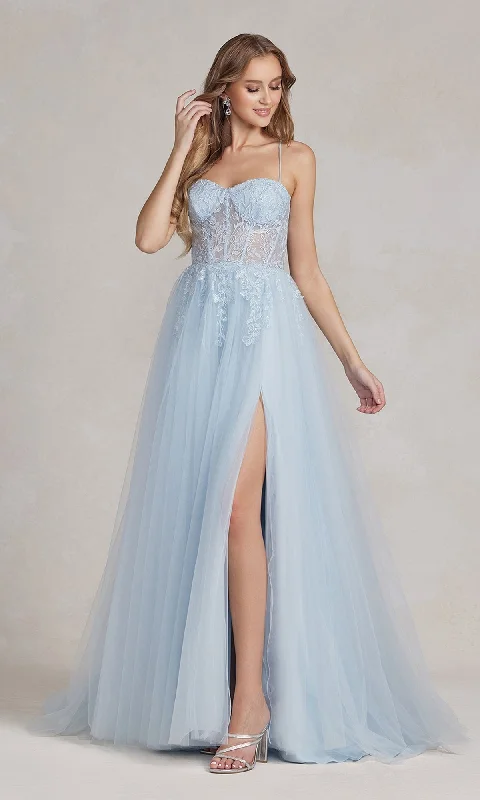 Evening Dress with Beaded Bodice and Lace Skirt-A-Line Long Lace Prom Dress with Sheer Waist