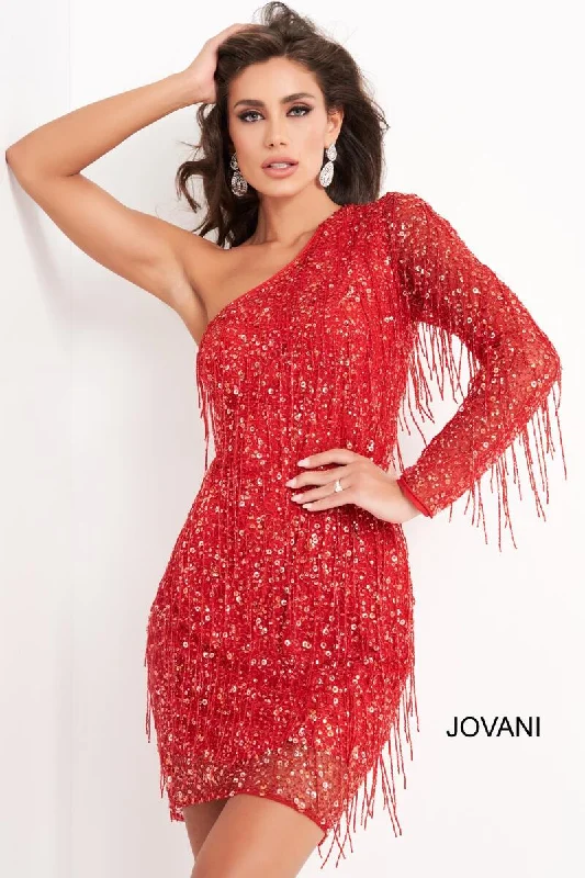 Long Sleeve Fringe Cocktail Dress by Jovani 2645