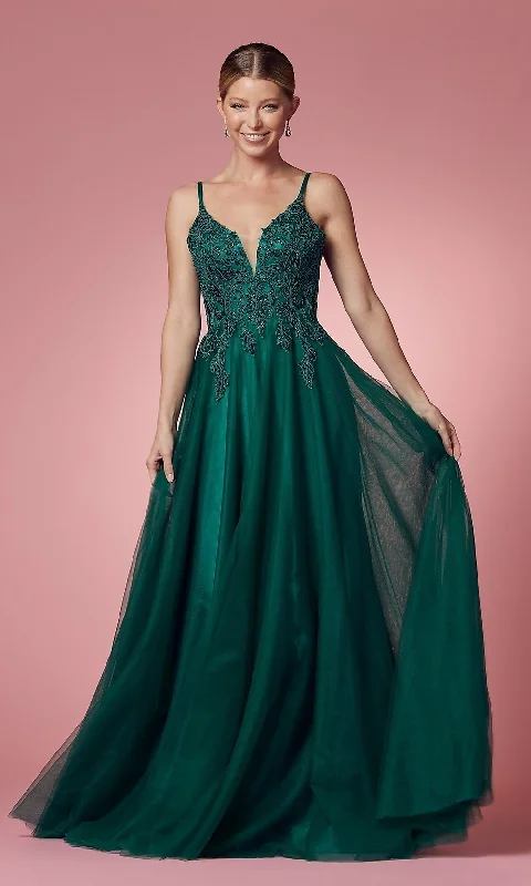 Evening Dress with Feather Details-A-Line Long Prom Dress with Embroidered Applique