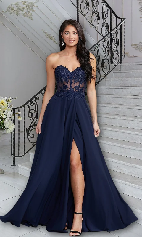 Evening Dress with Lace and Beads Detail-Strapless Sweetheart Sheer-Bodice Long Prom Dress