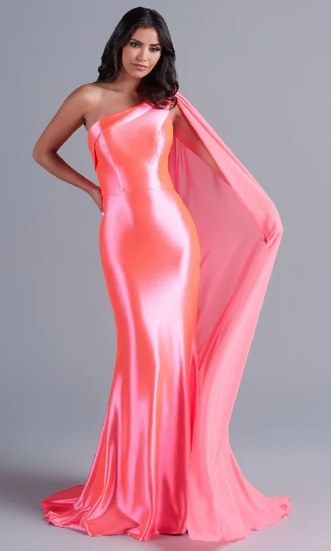 Evening Dress for Exclusive Fashion Gala-Neon Long Prom Dress with Detachable Cape