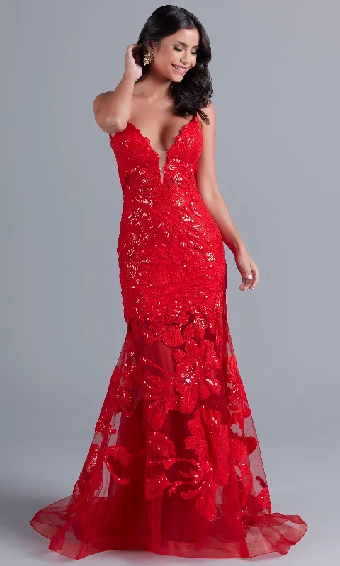 Evening Dress for Exclusive Wedding-Long Red Lace Mermaid Prom Dress with Open Back