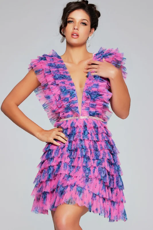 Ruffled Short Sleeveless A-line Dress by Jovani 50069