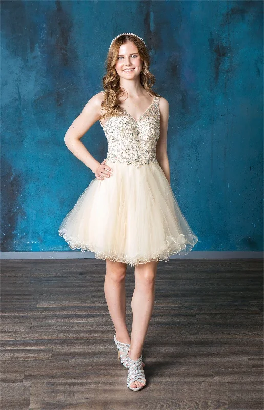 Ruffled Short V-Neck Tulle Dress by Calla KY72071