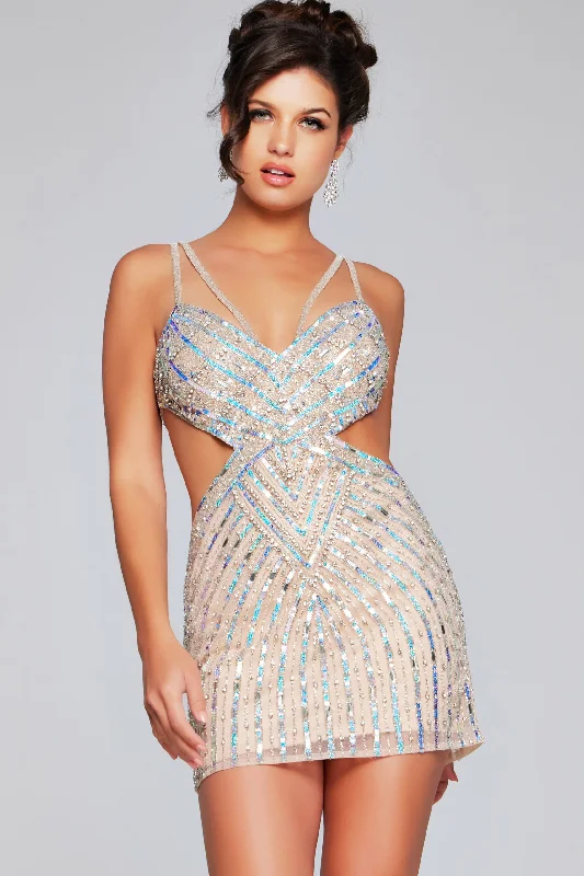 Gold Long Party Dress-Sequin Short Sleeveless Cutout Dress by Jovani 400610